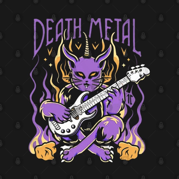 Death Metal Satanic Baphomet Cat playing guitar by Aldrvnd