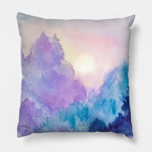 Winter Landscape in watercolor Pillow