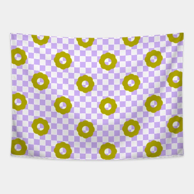 Checkers and Daisies (lilac-puce) Tapestry by LetsOverThinkIt