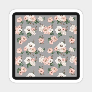 Pink White Flowers on Gray / Floral Bouquets Gray Magnet