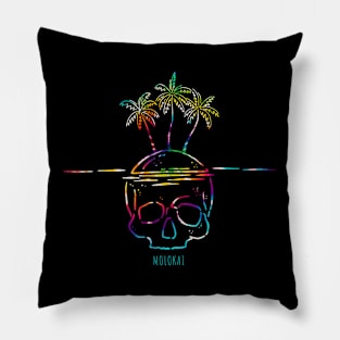 Molokai Hawaii Island Tye Dye Skull Art Pillow