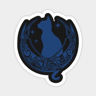 Blue Celtic Moon Cat Stars Magnet