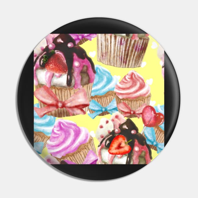 Cupcake Pattern Yellow Pin by ArtInPi