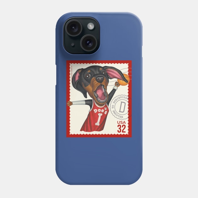 Funny doxie with basketball going for slam dunk Phone Case by Danny Gordon Art