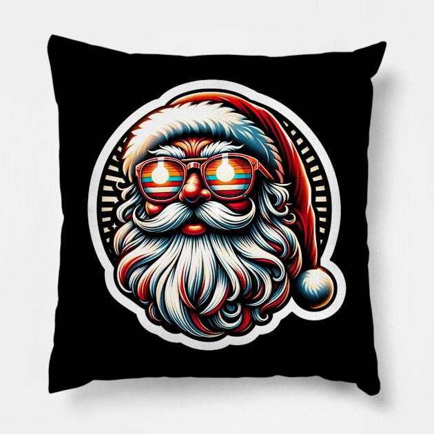 Holiday Elegance: Santa with Retro Glasses Pillow by ArtFeverShop