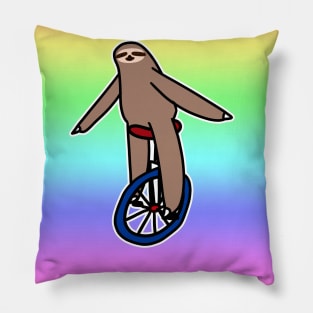 Unicycle Sloth Rainbow Ombre Pillow