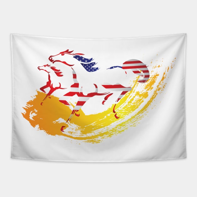 Usa American Flag Horse Racing Riding Tapestry by macshoptee