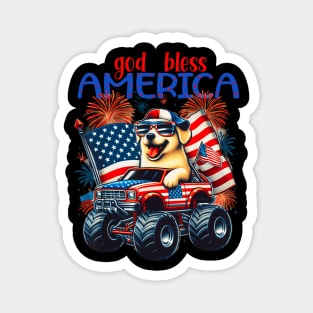 Dog riding monster truck for 4th of july Magnet