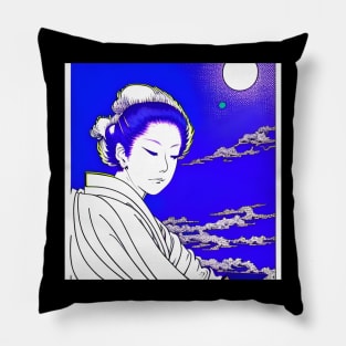 Woman waiting under the watchful moon. Pillow
