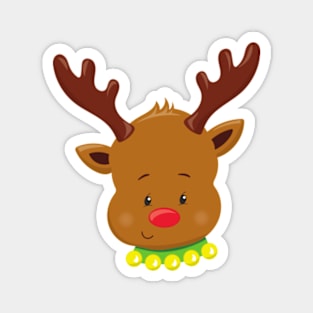 Christmas Reindeer, Red Nose, Antlers, New Year Magnet