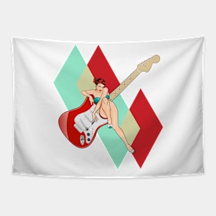 Classic Mid Century Design - Pin-Up Girl and Electric Guitar Tapestry