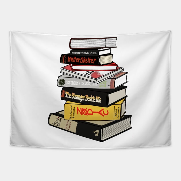 True Crime Book Pile Art Tapestry by BasicBeach