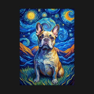 French Bulldog Dog Breed Painting in a Van Gogh Starry Night Art Style T-Shirt