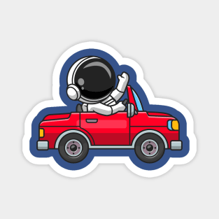 Cute Astronaut Driving Off Road Car Cartoon Magnet