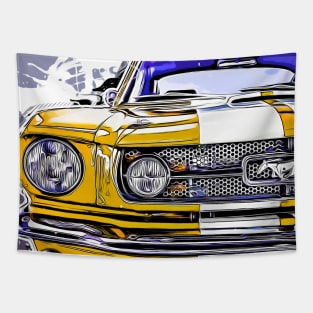 Yellow cartoon Mustang Tapestry