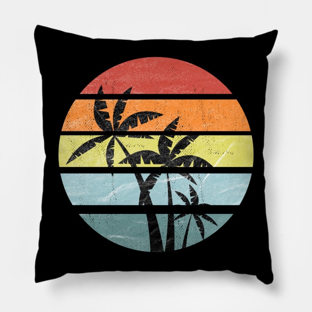 Retro Palm Tree Vintage Surf Tropical Gift Design Pillow by Dojaja