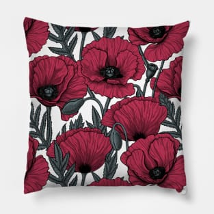 Poppies in Viva Magenta Color of the Year 2023 on white Pillow