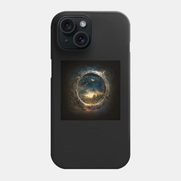 One Ring Portal View of Mountains and Forest Under A Night Sky Phone Case by entwithanaxe