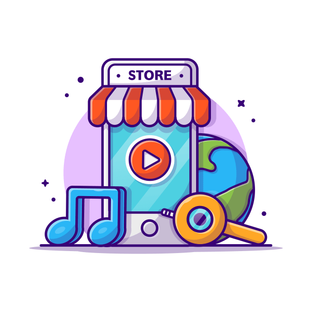 Mobile Music Shop with Note Cartoon Vector Icon Illustration by Catalyst Labs