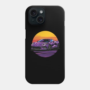 Purple C8 Corvette Stingray Parked In the Sunset Supercar Racecar Muscle Car Sportscar Corvette C8 Phone Case