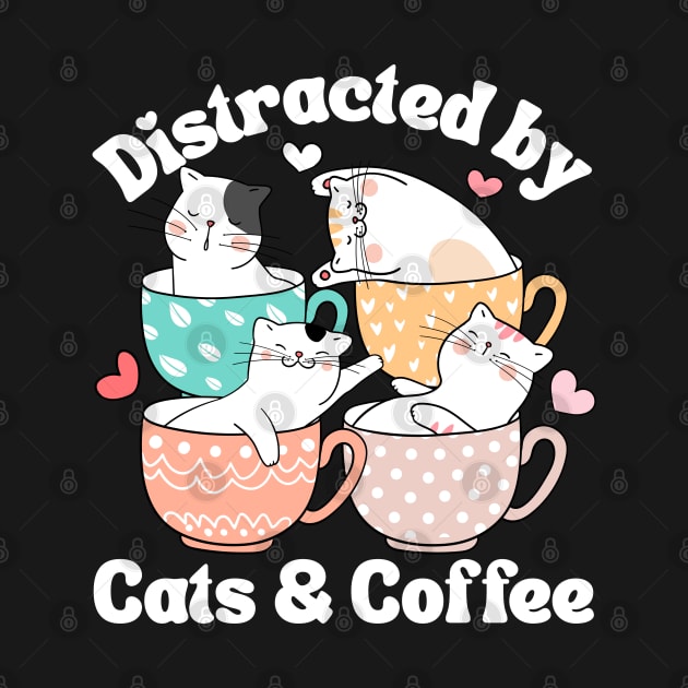 Distracted by Cats & Coffee Cat Lover Cute Mugs Kawaii Mom by DetourShirts