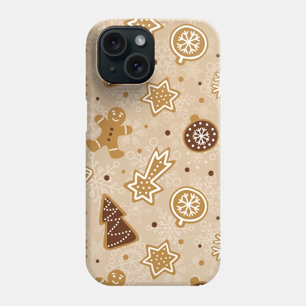 Christmas Pattern with Christmas Tree, Snowflakes, Stars, Gingerbread Phone Case by Zen Cosmos Official