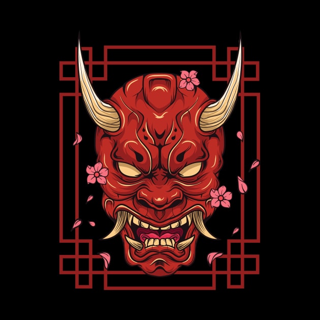 Japanese Art Oni Mask Demon Harajuku Devil T-Shirt by biNutz