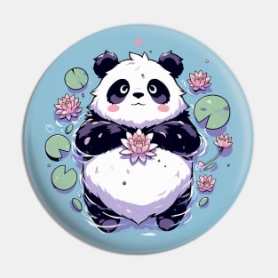 Cute Anime Panda Bear Bath With Water Lily Pin