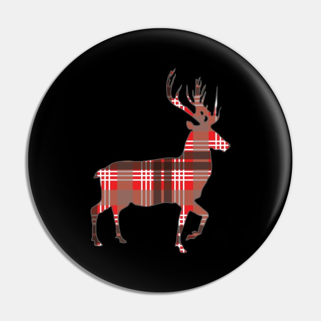 Red, Black and White Tartan Scottish Stag Silhouette Pin by MacPean