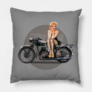 Pin-up girl BSA M20 motorcycle retro poster WW2 Pillow