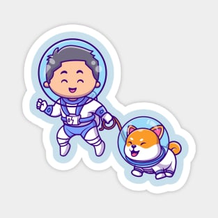 Cute Boy Astronaut Floating Shiba Inu Dog Cartoon Magnet