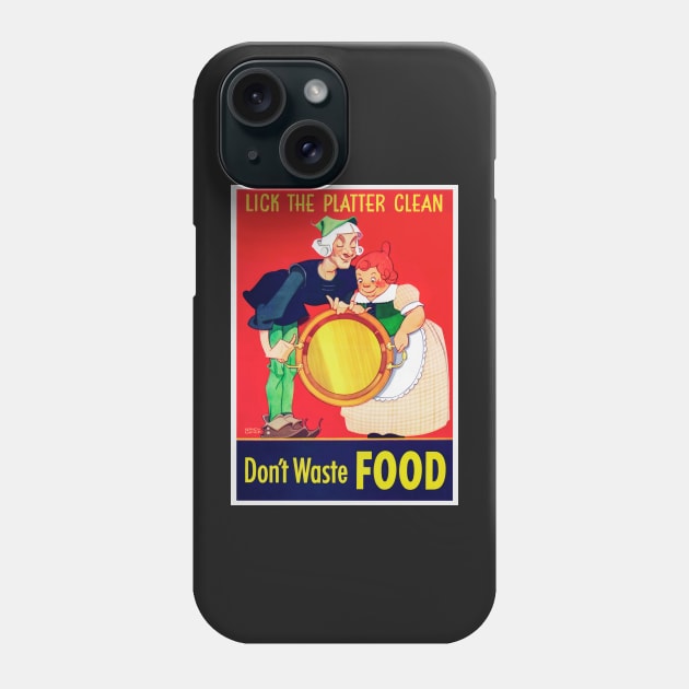 Beautifully restored reprint "Lick The Platter Clean" Jack Spratt and wife propaganda print - blue background Phone Case by vintageposterco