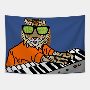 Cool Tiger With Glasses Makes Music Tapestry