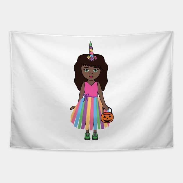 Unicorn Halloween Trick or Treat Girl 3 Tapestry by PLLDesigns