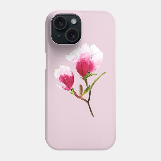 Magnolia Flowers Watercolor Painting Phone Case by Ratna Arts