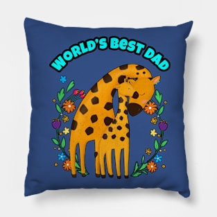 🦒 Father and Child Giraffe, Flowers, World's Best Dad Pillow