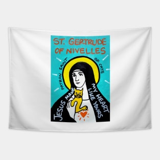 St. Gertrude of Nivelles pop folk art Tapestry