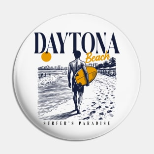 Vintage Surfing Daytona Beach, Florida // Retro Surfer Sketch // Surfer's Paradise Pin