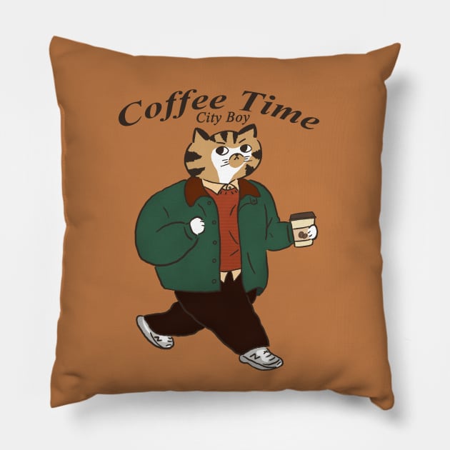 coffe and cat,coffee lover,coffee time Pillow by LittleAdong