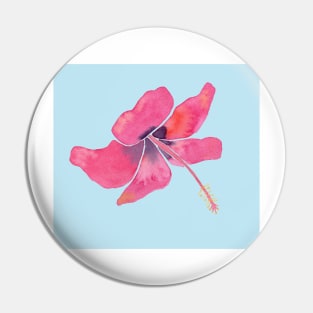 Pink Tropical Hibiscus Watercolor Illustration with a light blue background Pin