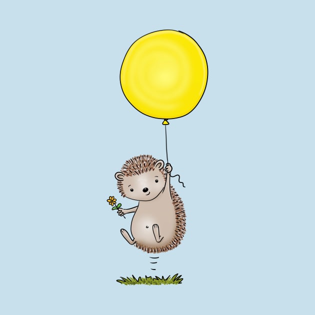 Cute hedgehog with balloon cartoon illustration by FrogFactory
