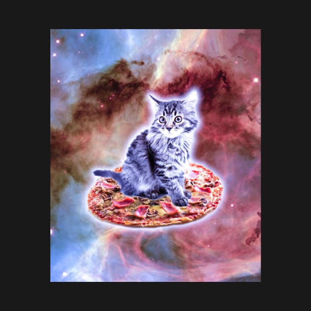 Galaxy Kitty Cat Riding Pizza In Space by Random Galaxy