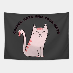 Coffee cats and yoga mats funny yoga and cat drawing Tapestry