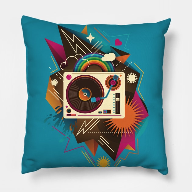 Retro Rainbow Turntable Pillow by LittleBunnySunshine