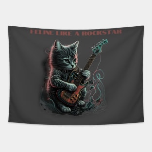 Feline like a rockstar - Cat playing guitar Tapestry