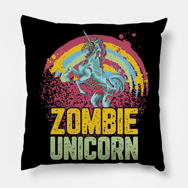 Zombie Unicorn I Love Brainbows Pillow by swissles