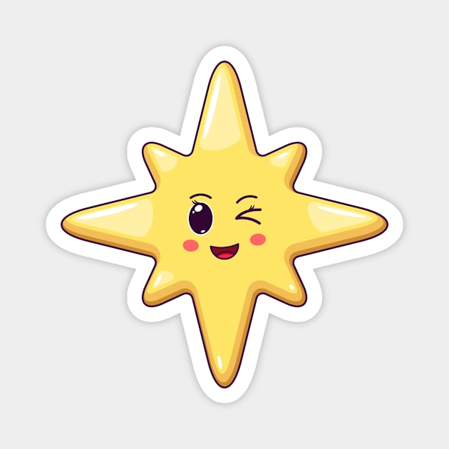 Cartoon Kawaii Christmas Star with Winking Face Magnet by DmitryMayer