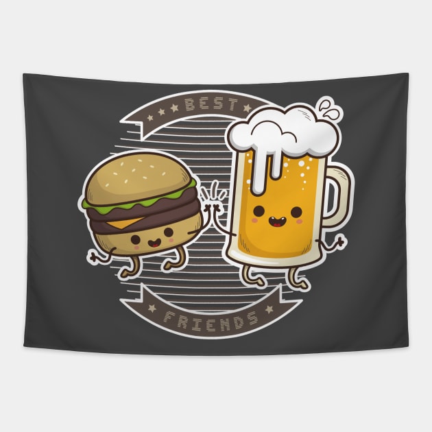 best friends hamburger and beer Tapestry by MissCactusArt