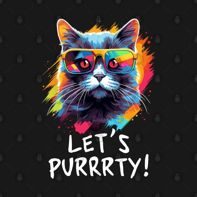 Party Cat in Sunglasses Men Women 90s Retro Pun Funny Cat by KsuAnn