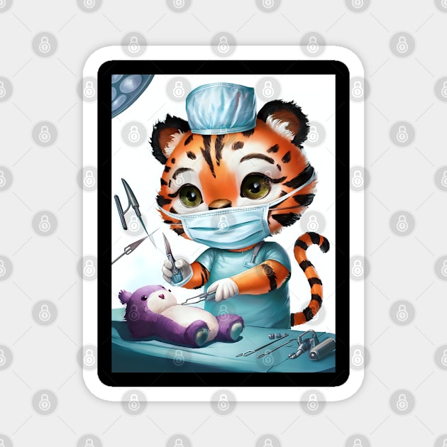 Cute Kawaii tiger as a surgeon Magnet by Spaceboyishere